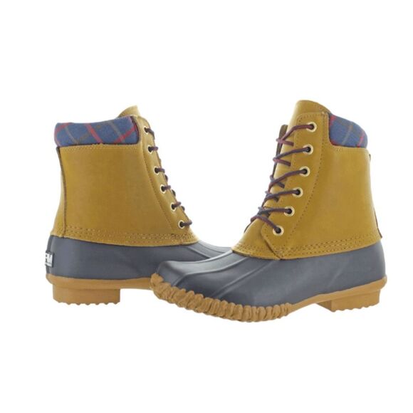 Storm by Cougar Roger Waterproof Duck Boots Tan Blue Leather Rubber Snow Winter - Picture 3 of 6